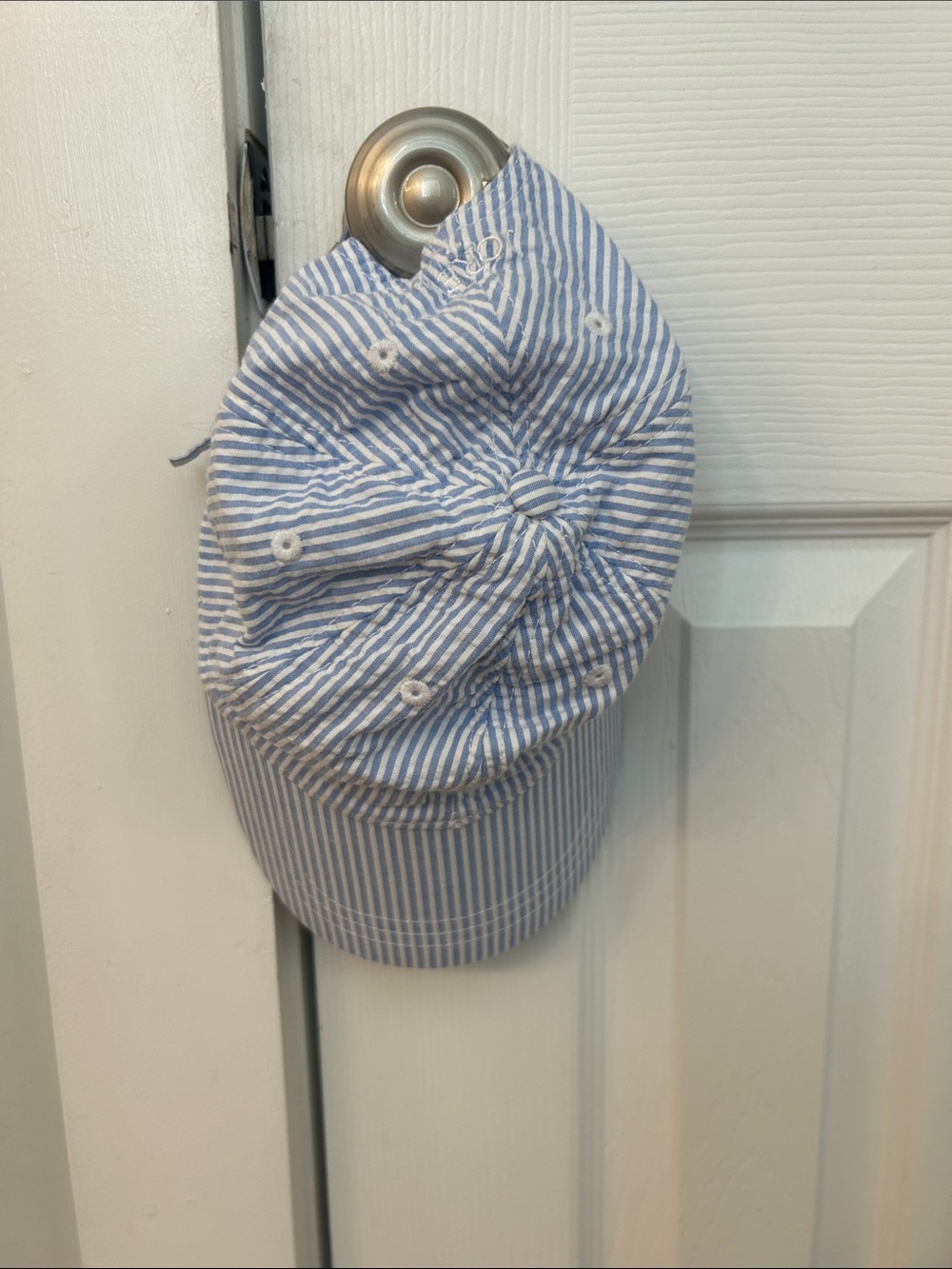 J. Crew Light Blue & White Striped Seersucker Cap